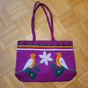 Tote Handmade From India Purple Embroidered NWOT